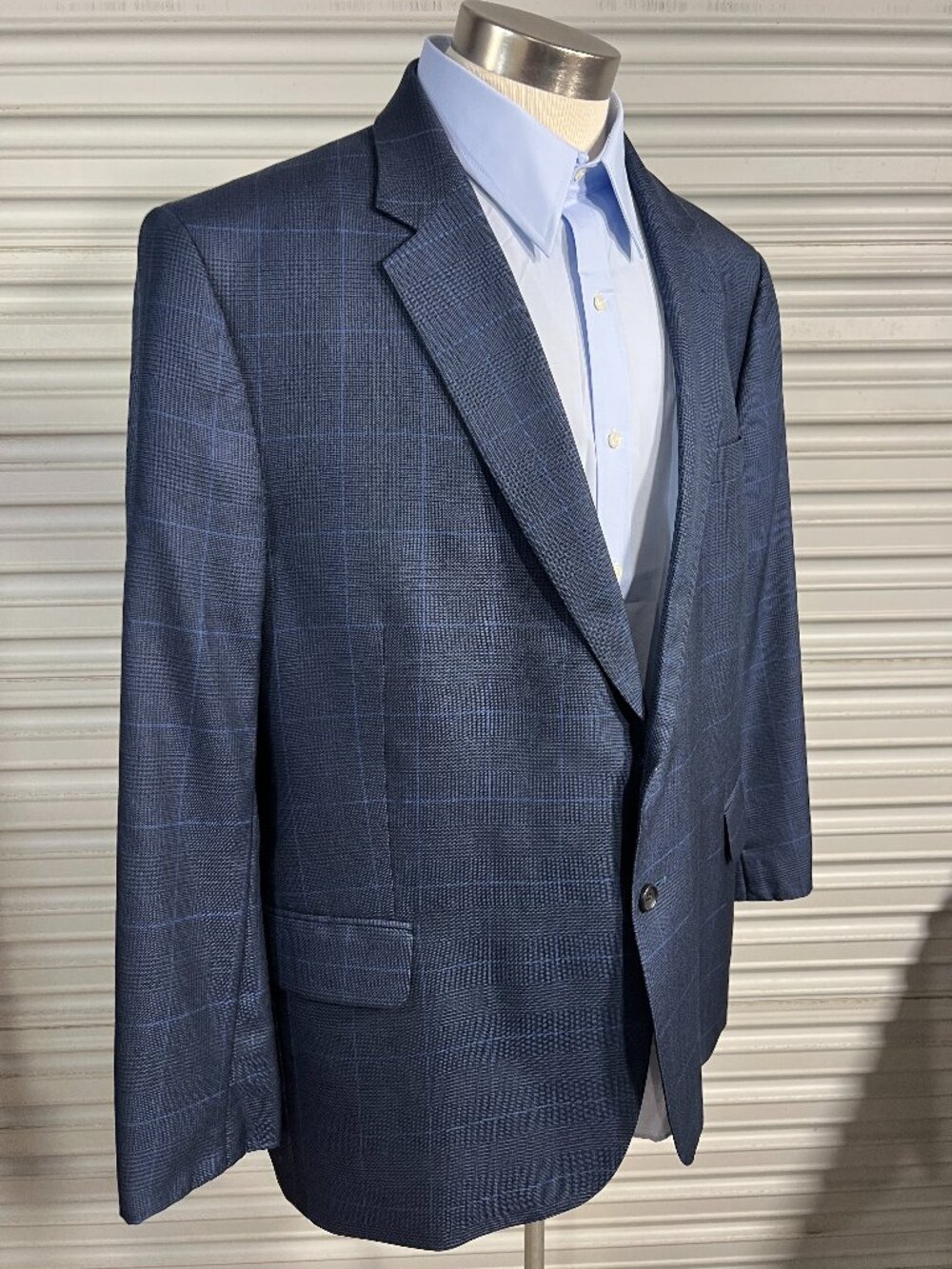 Jos A Bank Men's Navy Blue Windowpane Blazer Regal Fit Silk Wool 48S